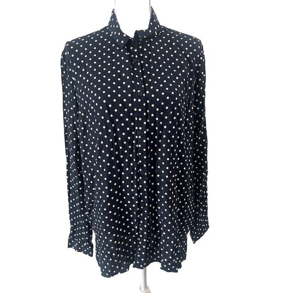 NEW H&M Divided Blue Polka Dot Long Sleeve Button Up Shirt Sz 14 - Picture 1 of 6